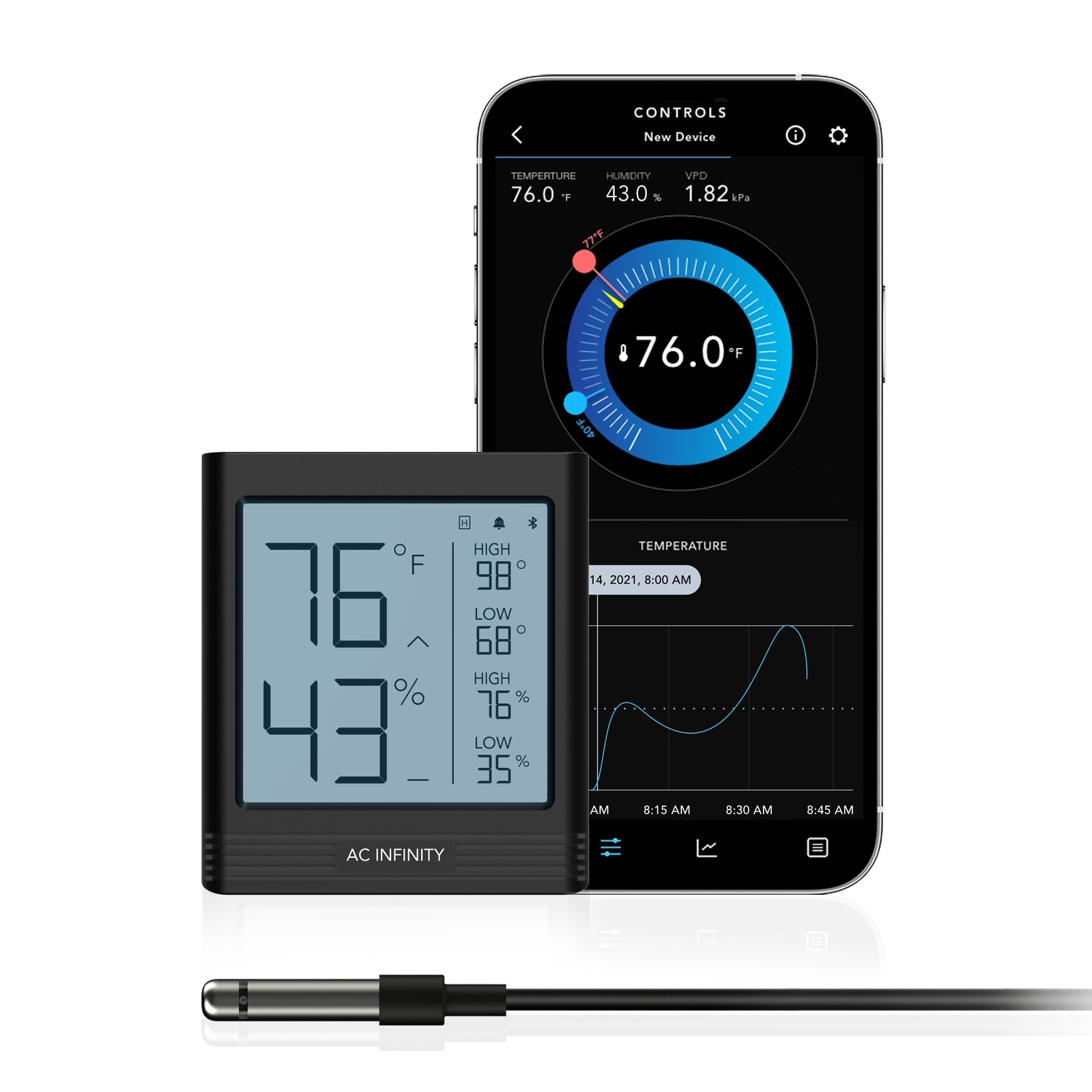 AC Infinity CLOUDCOM B1 |  Smart Thermo-Hygrometer with Data App |  12 ft. Sensor Probe - CannaFull Spectrum Solutions