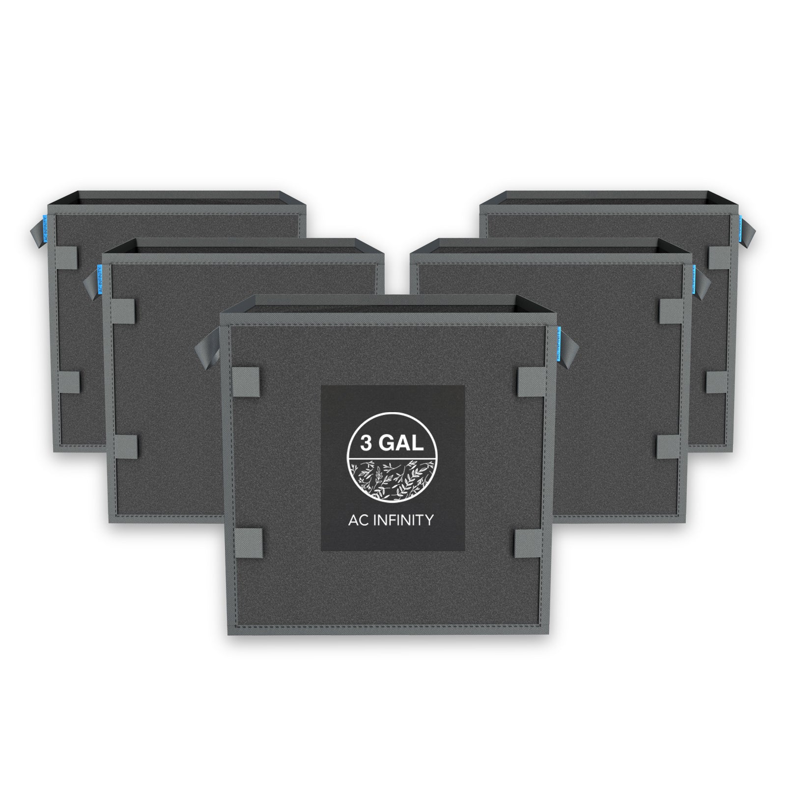 AC Infinity Heavy Duty Reusable Square Fabric Pots |   3 Gallon |  5-Pack - CannaFull Spectrum Solutions