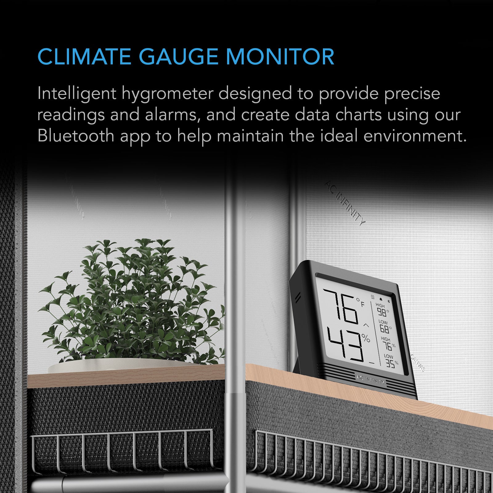 AC Infinity CLOUDCOM B2 |  Smart Thermo-Hygrometer with Data App |  Integrated Sensor Probe - CannaFull Spectrum Solutions