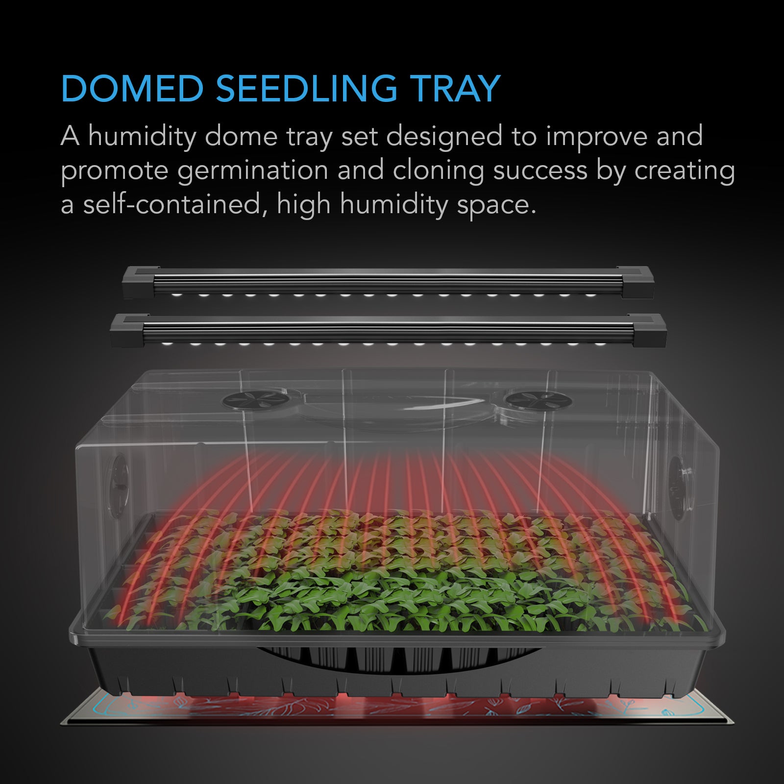 AC Infinity Humidity Dome |  Germination Kit with Seedling Mat and LED Grow Light Bars |  6x12 Cell Tray - CannaFull Spectrum Solutions