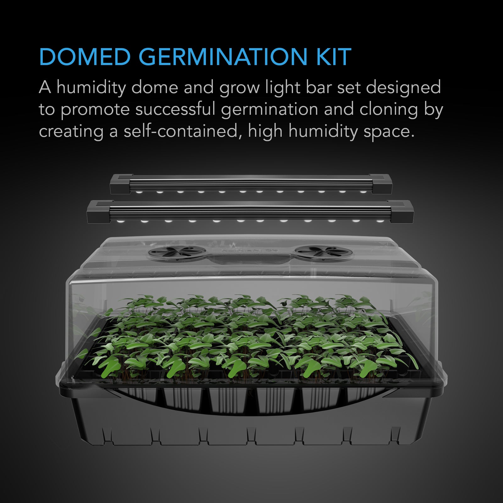 AC Infinity Humidity Dome |  Germination Kit with LED Grow Light Bars |  6x12 Cell Tray - CannaFull Spectrum Solutions