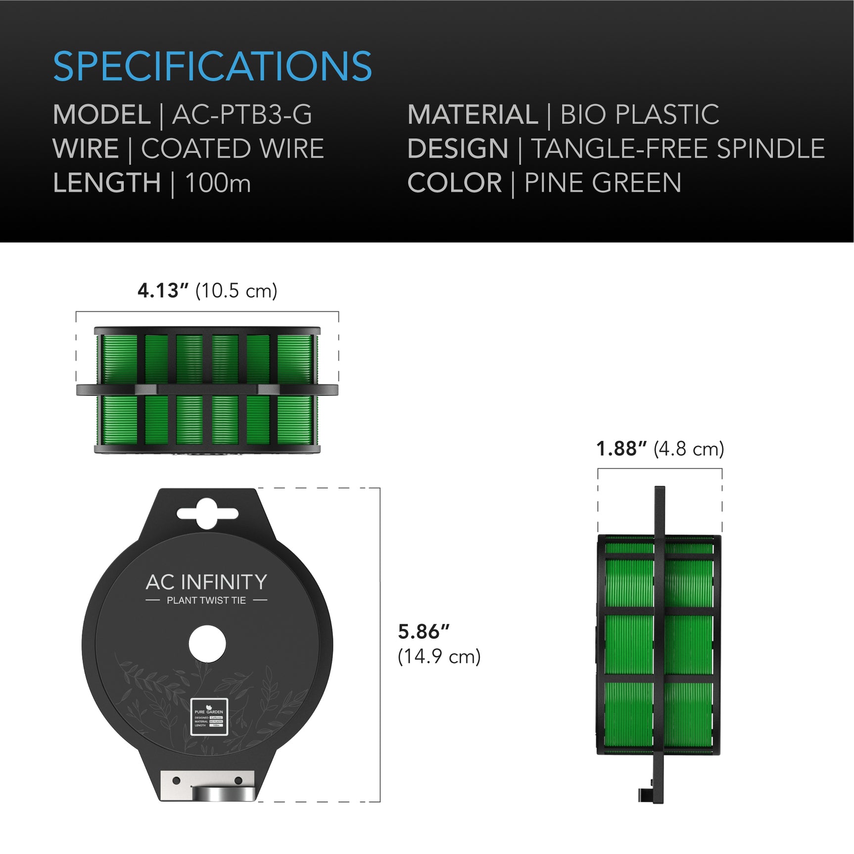 AC Infinity Green Twist Ties with Built-In Cutter |  100m - CannaFull Spectrum Solutions