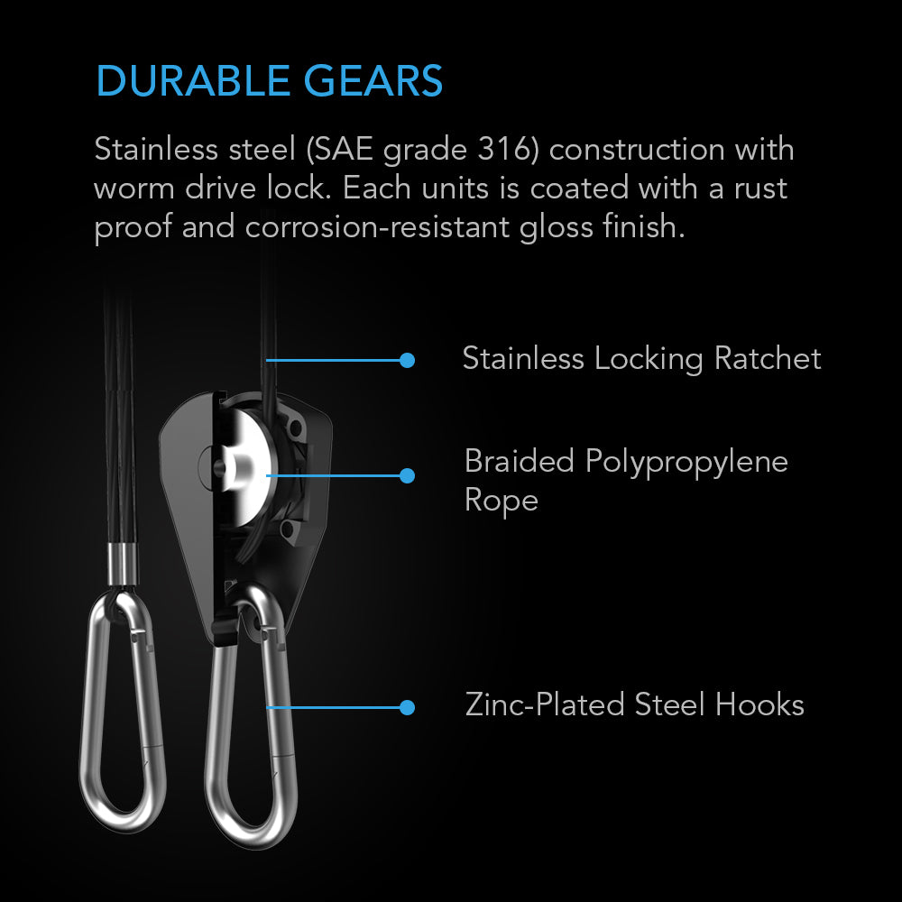 AC Infinity Heavy-Duty Adjustable Rope Clip Hanger |  Two Pairs - CannaFull Spectrum Solutions
