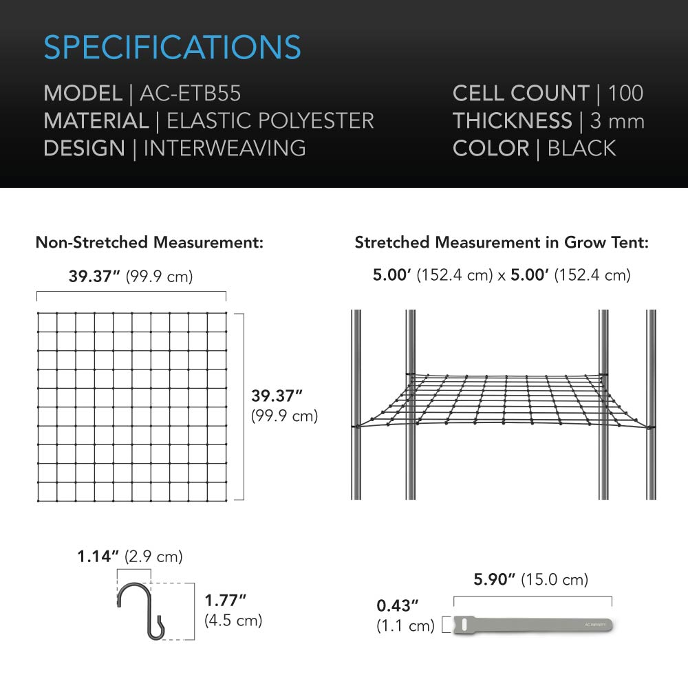 AC Infinity Grow Tent Trellis Netting |  Flexible Elastic Cords |  5x5’ - CannaFull Spectrum Solutions