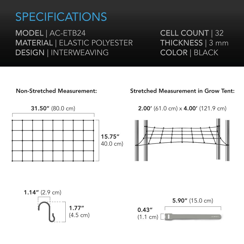 AC Infinity Grow Tent Trellis Netting |  Flexible Elastic Cords |  2x4’ - CannaFull Spectrum Solutions