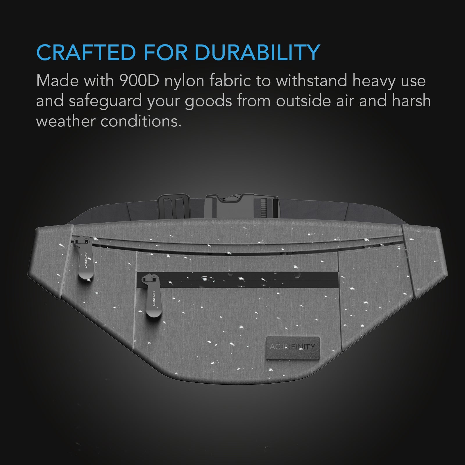 AC Infinity Smell Proof Belt Bag |  Gray |  with 900D Nylon Fabric and Carbon Filter Lining - CannaFull Spectrum Solutions