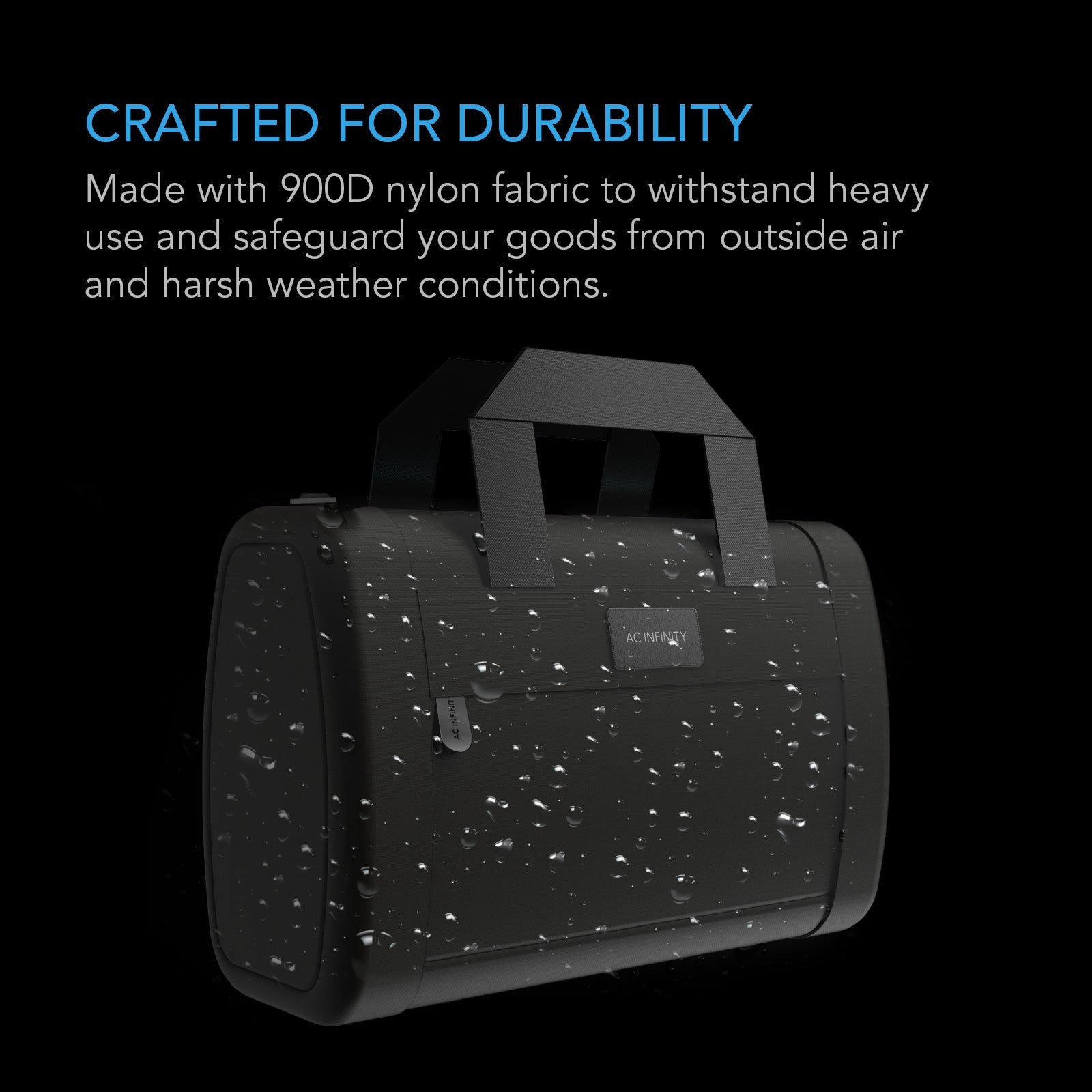 AC Infinity Smell Proof Handbag | Black | with 900D Nylon Fabric and Carbon Filter Lining - CannaFull Spectrum Solutions