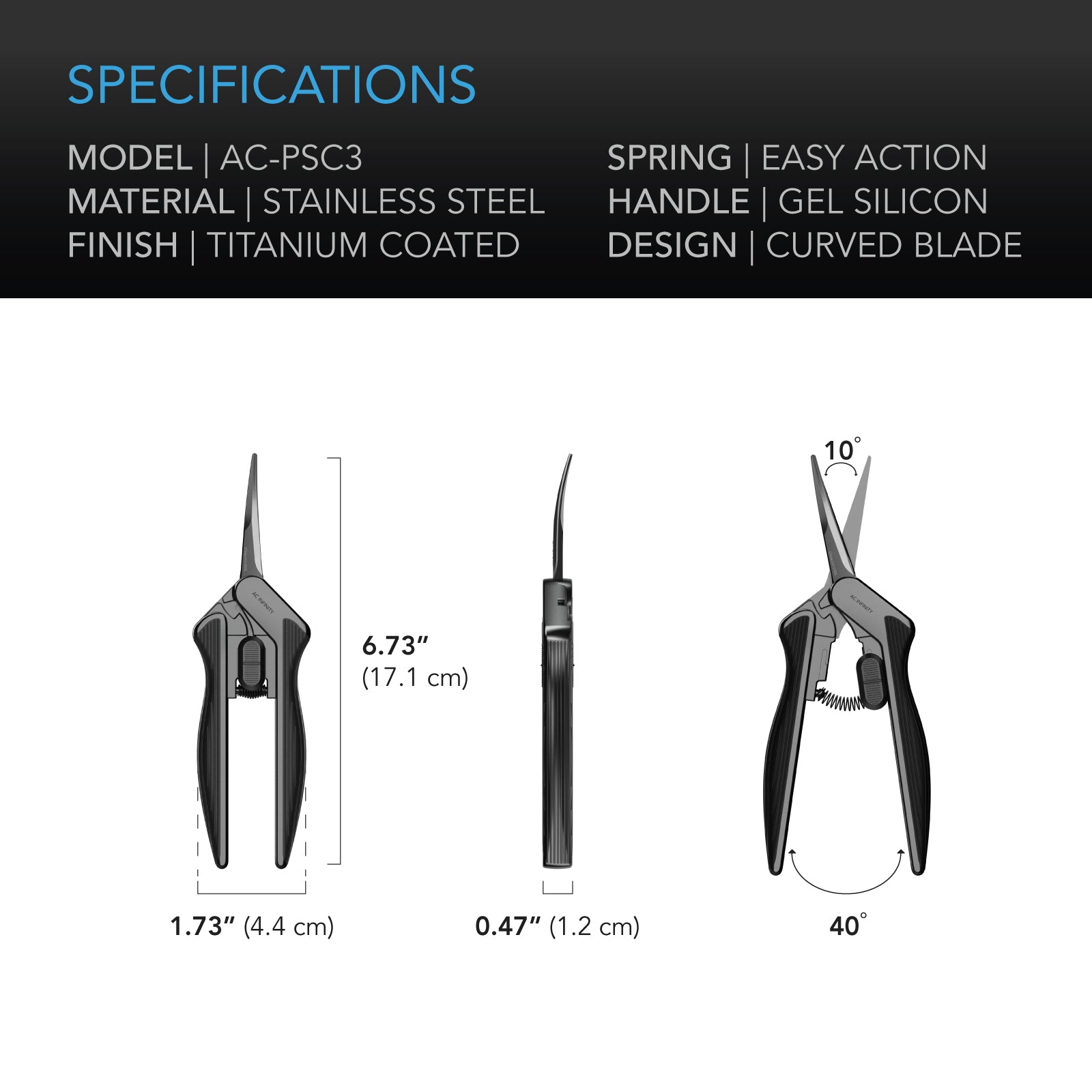 AC Infinity Stainless Steel Curved Pruning Shear |  Ergonomic Lightweight |  6.6” Blades - CannaFull Spectrum Solutions