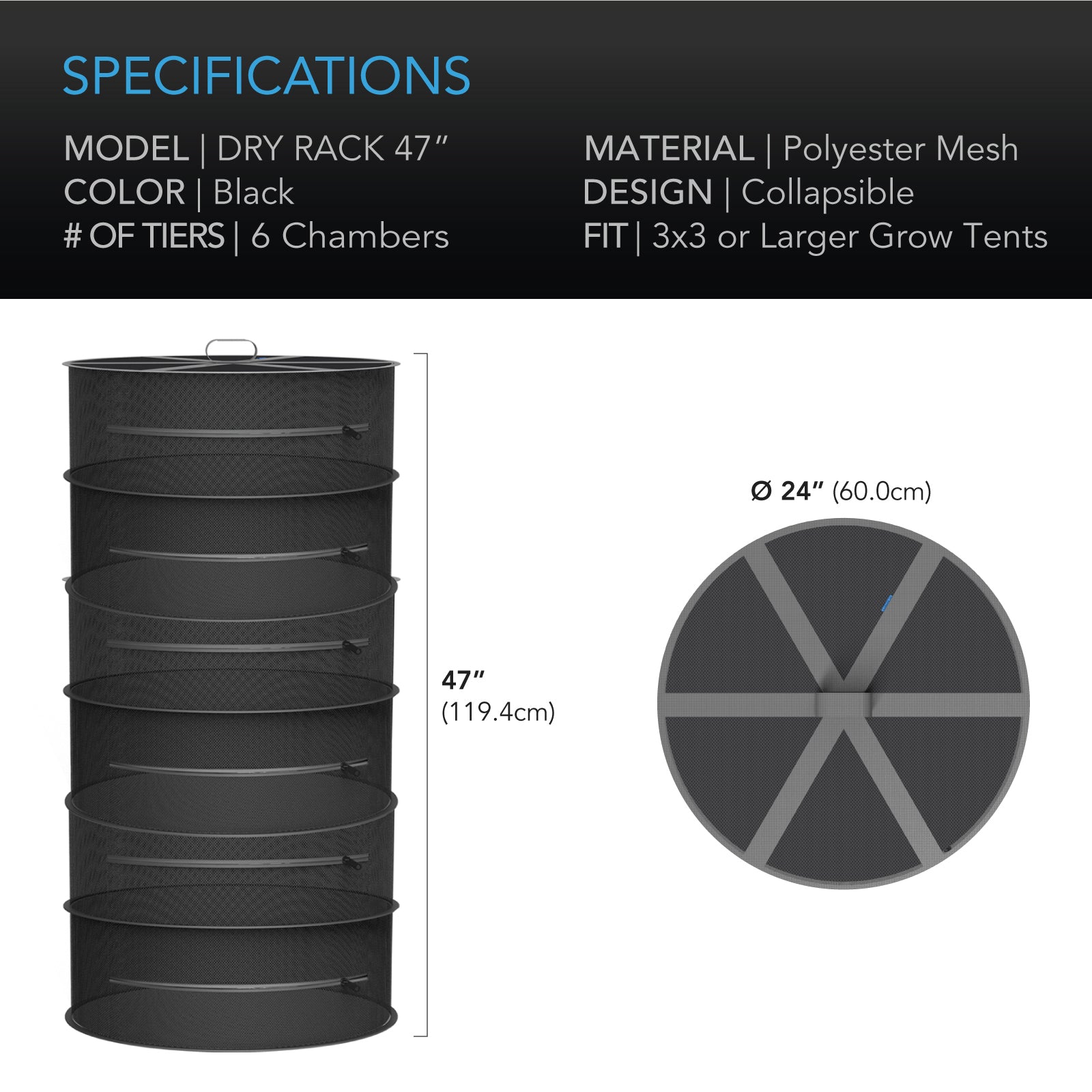 AC Infinity Hanging Herb Drying Rack |  24 in. Diameter |  Six Tiers - CannaFull Spectrum Solutions