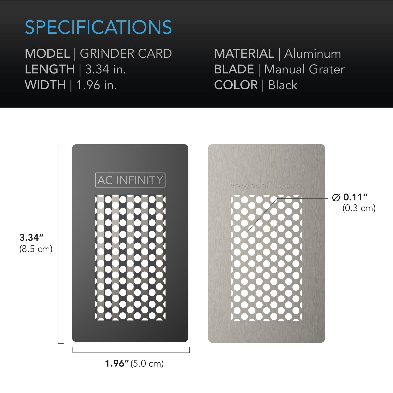 AC Infinity Grinder Card |  Milling Tool with Protective Sleeve for Spices - CannaFull Spectrum Solutions