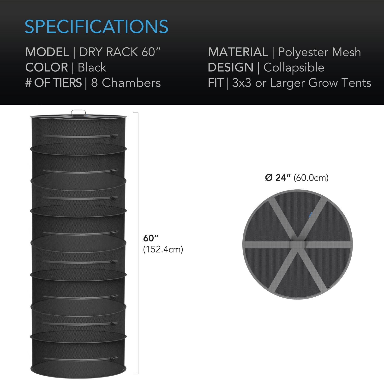 AC Infinity Hanging Herb Drying Rack |  24 in. Diameter |  Eight Tiers - CannaFull Spectrum Solutions
