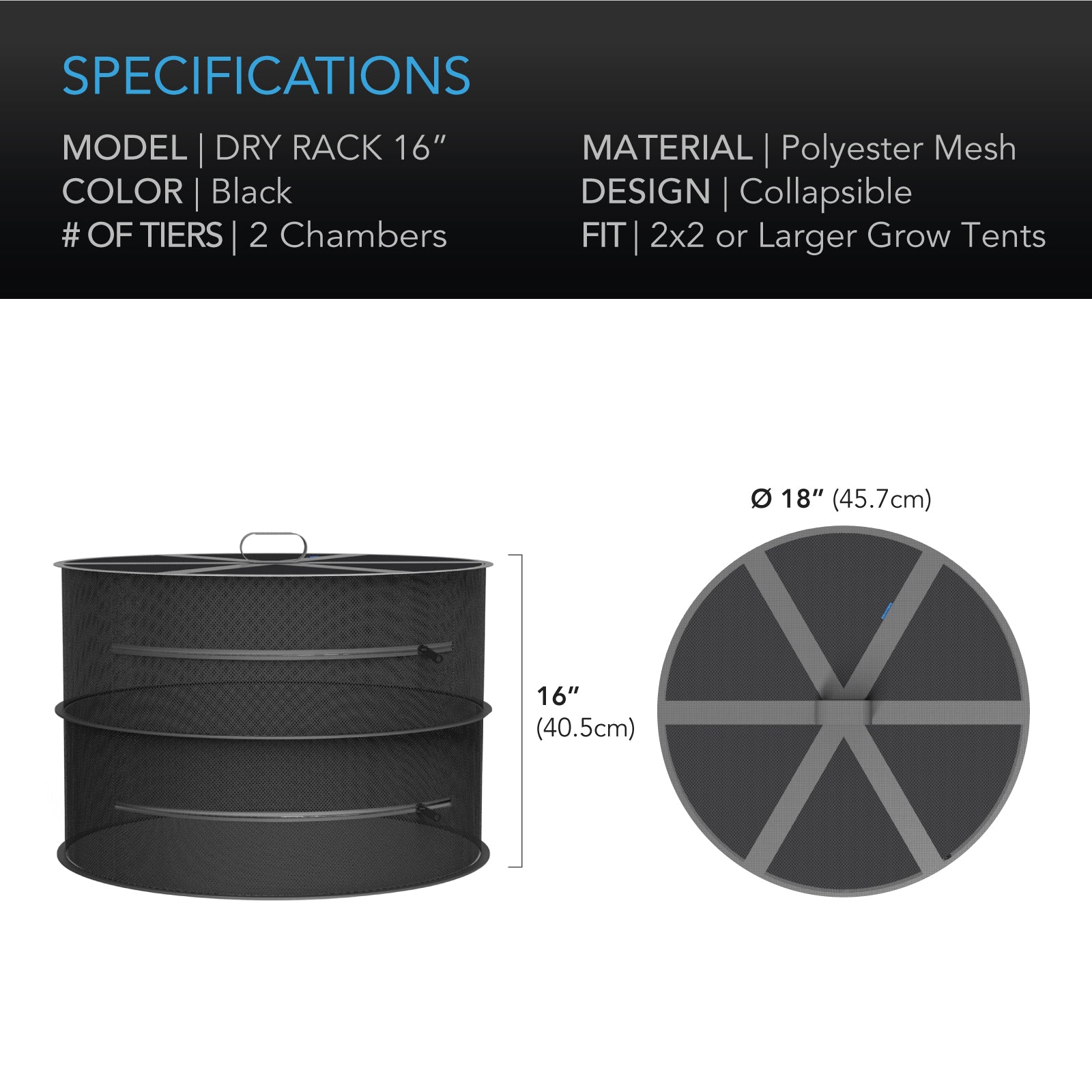 AC Infinity Hanging Herb Drying Rack |  18 in. Diameter |  Two Tiers - CannaFull Spectrum Solutions