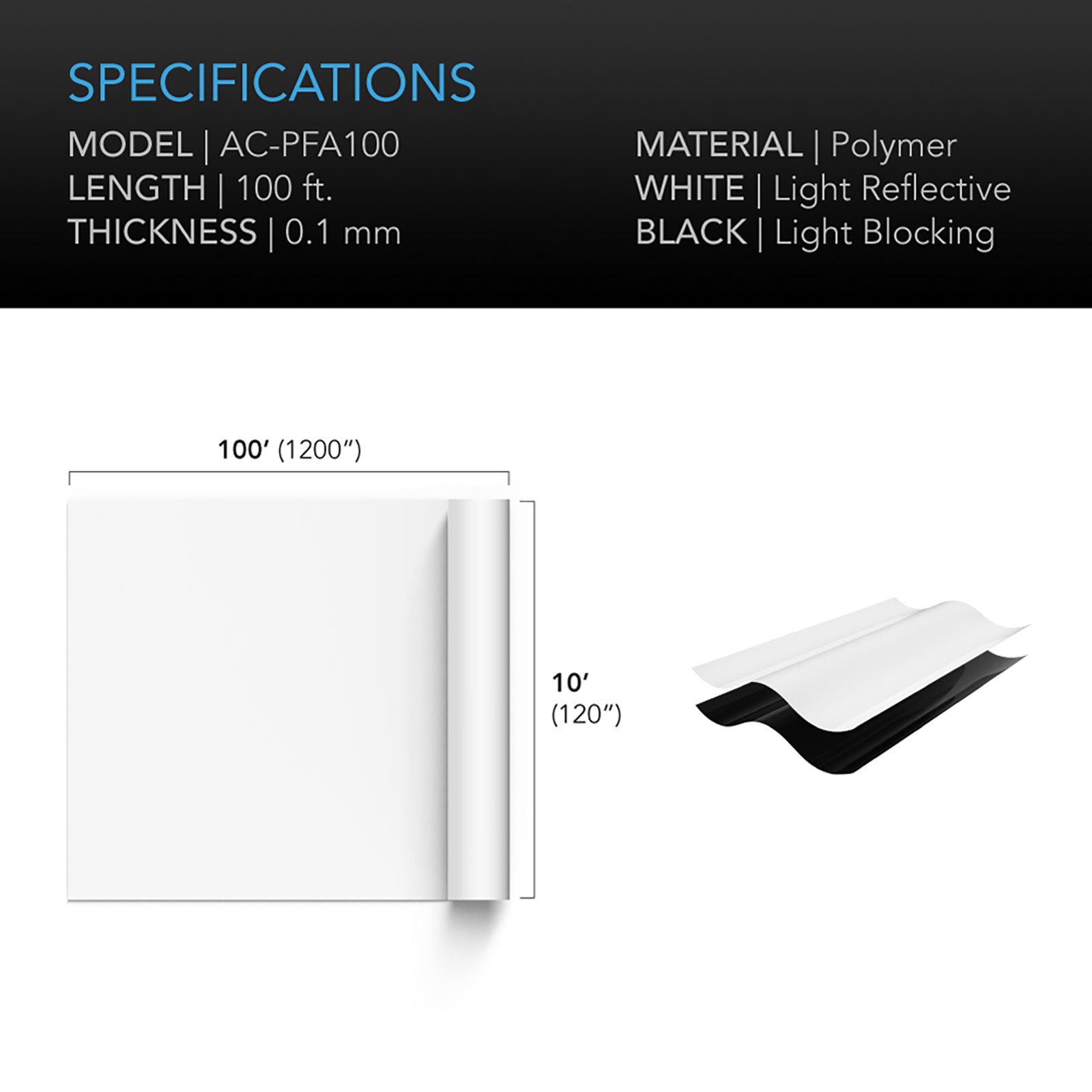 AC Infinity Black and White Panda Film |  Waterproof Reflective Sheet |  10 x 100 ft. - CannaFull Spectrum Solutions