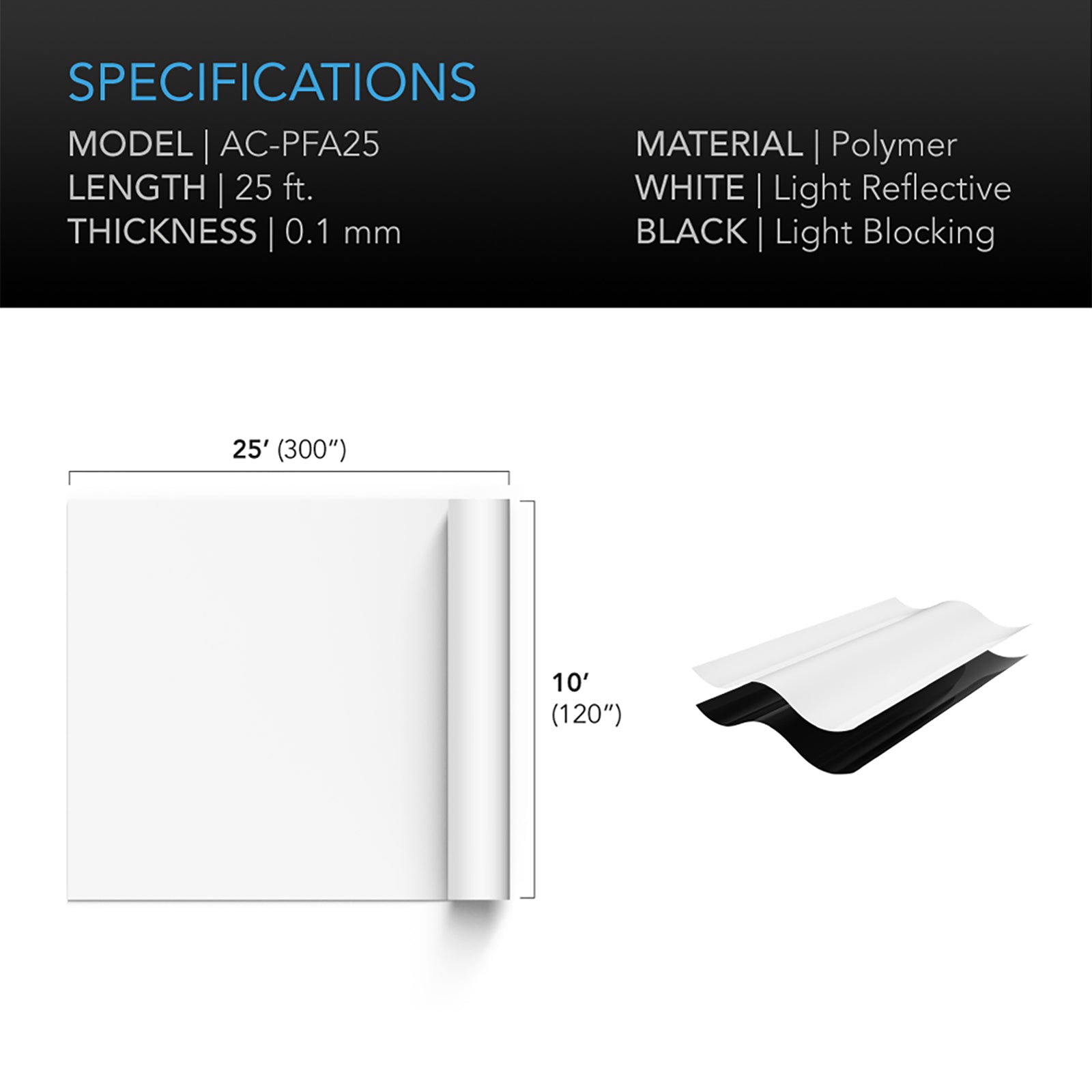 AC Infinity Black and White Panda Film |  Waterproof Reflective Sheet |  10 x 25 ft. - CannaFull Spectrum Solutions