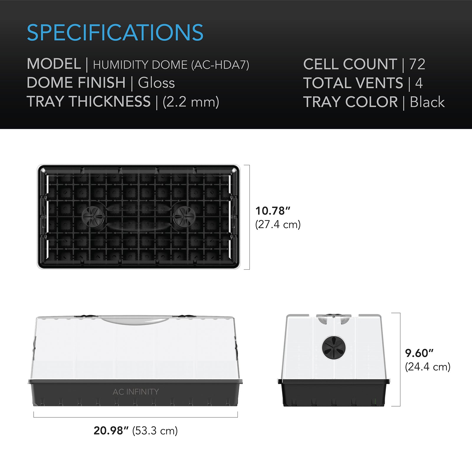 AC Infinity Humidity Dome |  Large Propagation Kit |  6x12 Cell Tray - CannaFull Spectrum Solutions