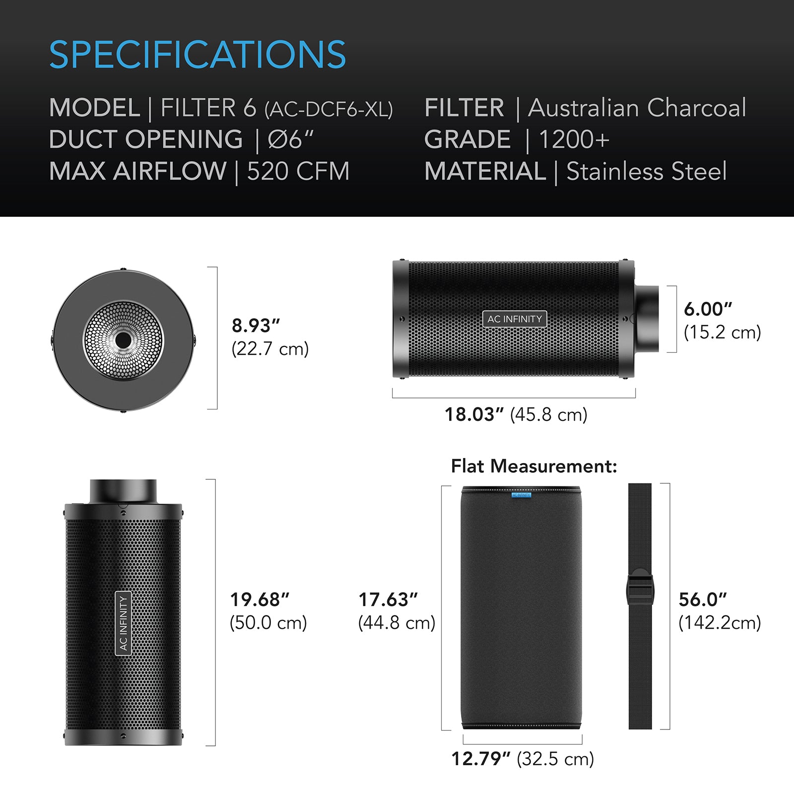 AC Infinity Duct Carbon Filter XL |  Australian Charcoal |  Extra Large |  6-Inch - CannaFull Spectrum Solutions