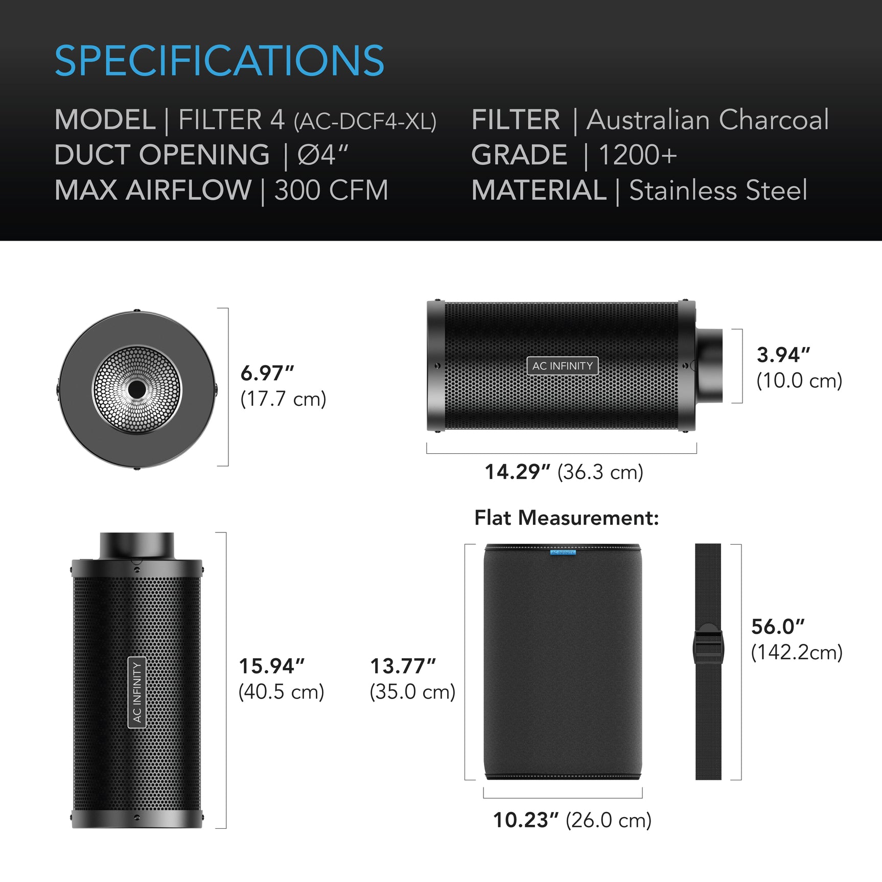 AC Infinity Duct Carbon Filter XL |  Australian Charcoal |  Extra Large |  4-Inch - CannaFull Spectrum Solutions