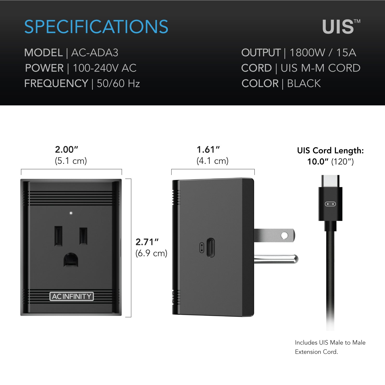 AC Infinity UIS Control Plug |  for Outlet-Powered Equipment - CannaFull Spectrum Solutions