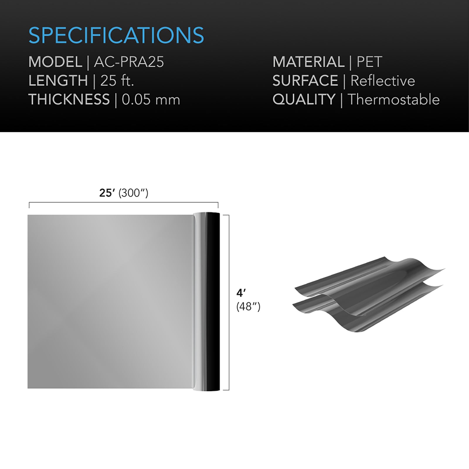 AC Infinity Mylar Film Roll |  PET Reflective Foil Sheet |  4 x 25 ft. - CannaFull Spectrum Solutions