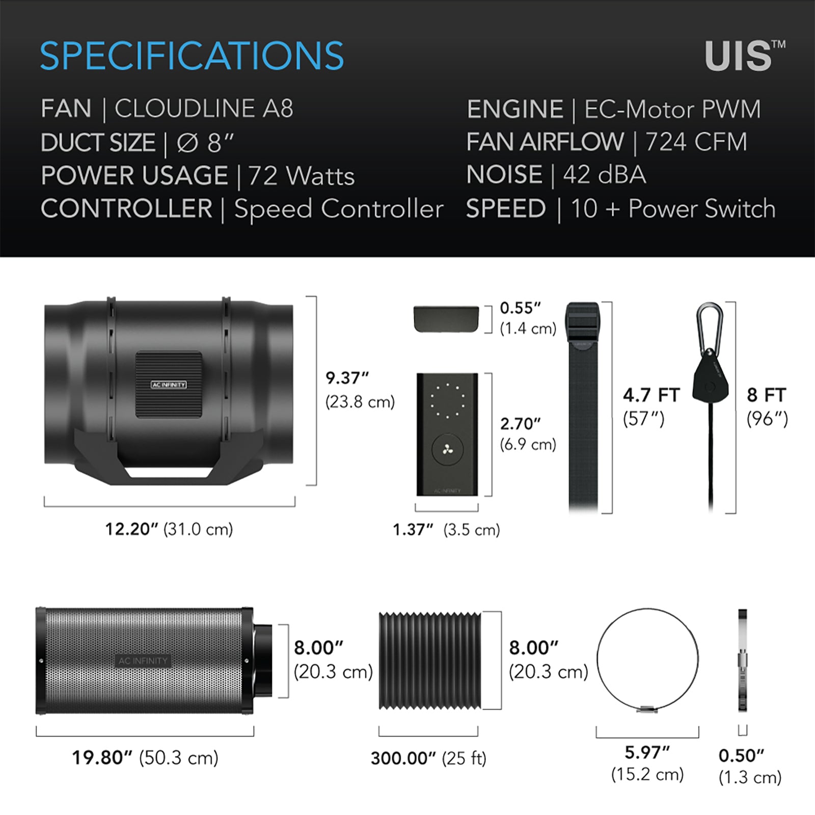 AC Infinity Air Filter Box with High Efficacy Filter |  8-Inch - CannaFull Spectrum Solutions
