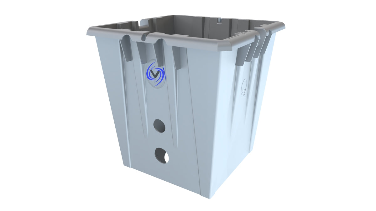 Alien Hydroponics V-SYSTEM Header Pot 20L Silver installed in commercial cultivation facility