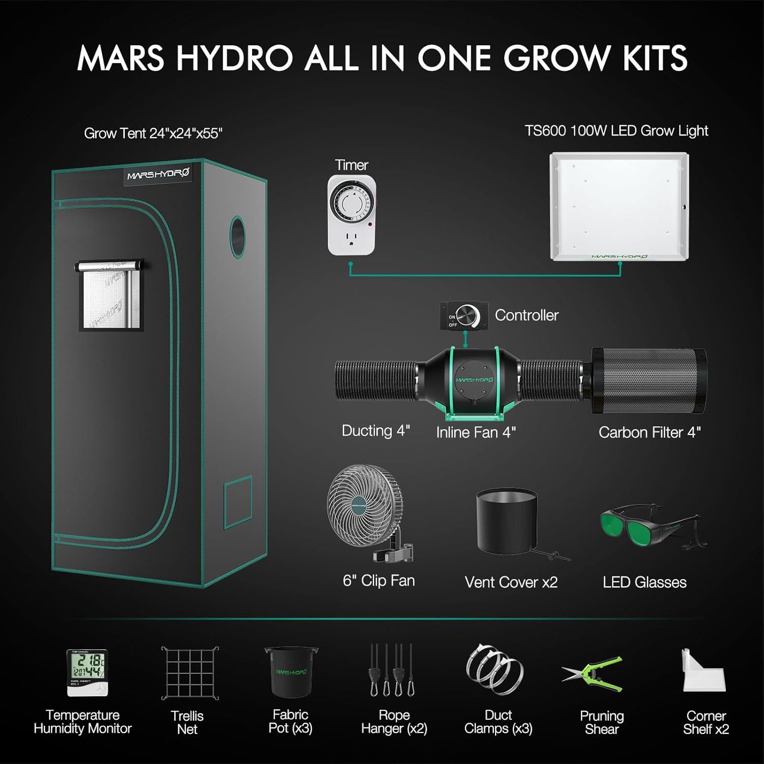 Mars Hydro TS-600 Kits 100W Complete Grow Kit | 2.0 μmol/j PPE - image 2