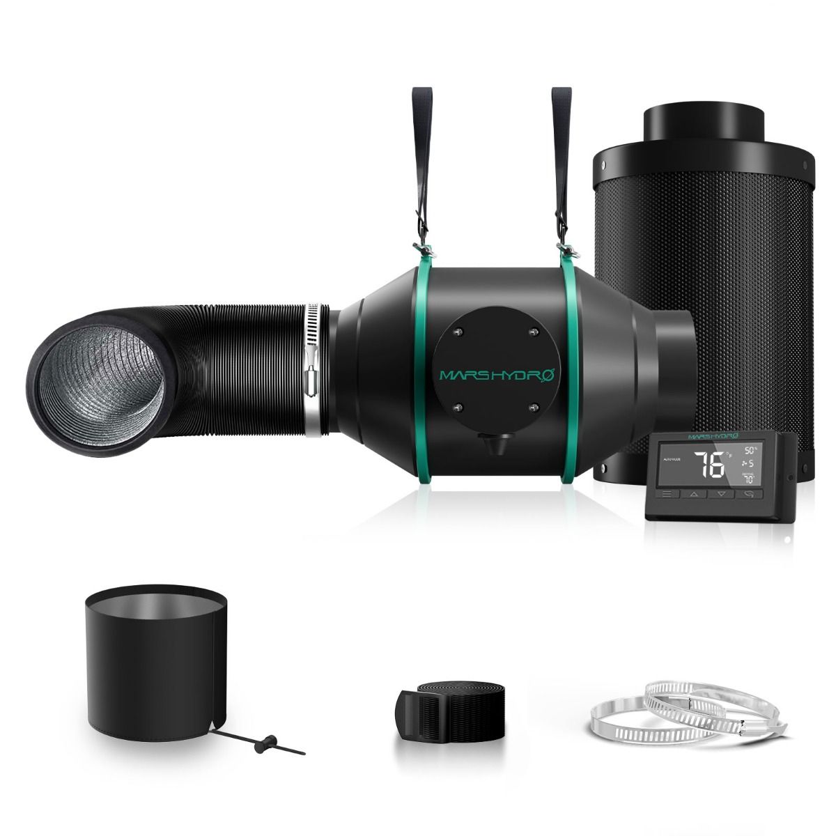 Mars Hydro 4" Filter Kit CP Inline Fan Carbon Filter Kit | 26.8 dB-A EC Motor - image 1