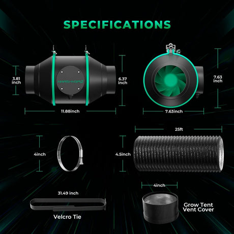 Mars Hydro iFresh 4" Inline Fan Carbon Filter Kit | 205 CFM 26 dBA EC Motor - image 6