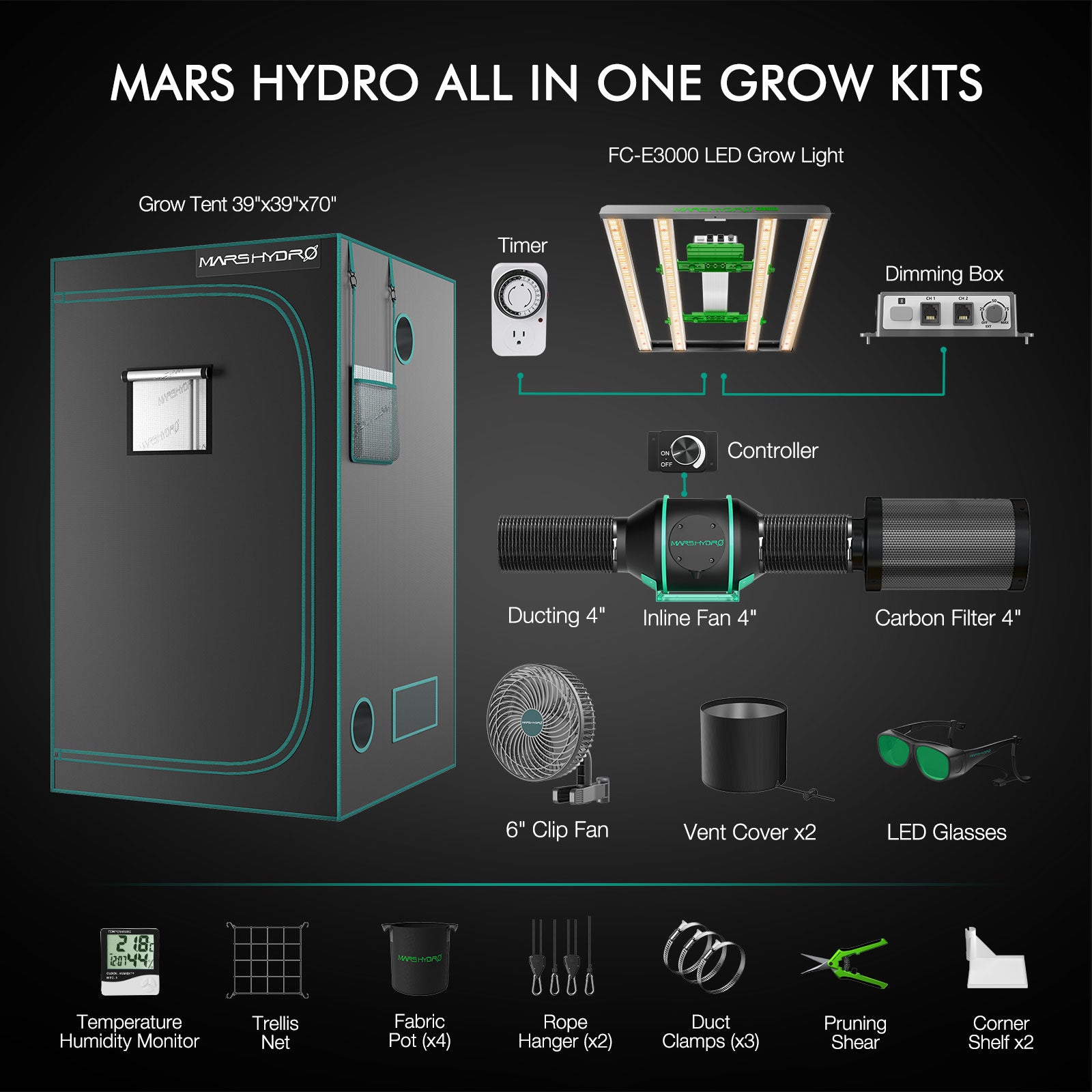 Mars Hydro FCE-3000 Kits 3x3 Complete Indoor Grow Kit | 25% More Light - image 1