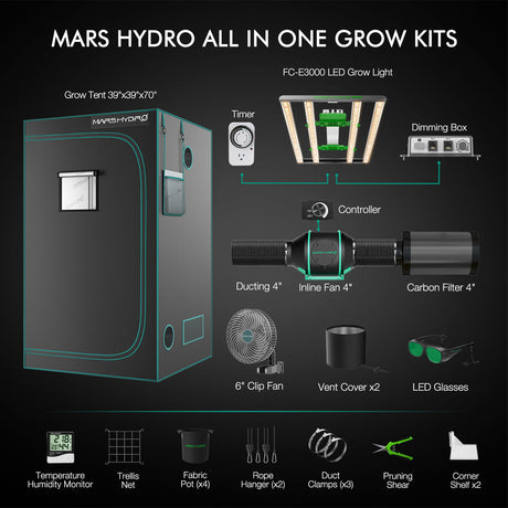 Mars Hydro FCE-3000 Kits 3x3 Complete Indoor Grow Kit | 25% More Light - image 1