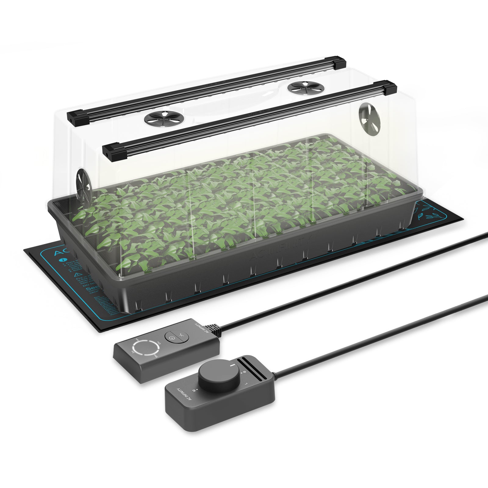 AC Infinity Humidity Dome |  Germination Kit with Seedling Mat and LED Grow Light Bars |  6x12 Cell Tray - CannaFull Spectrum Solutions