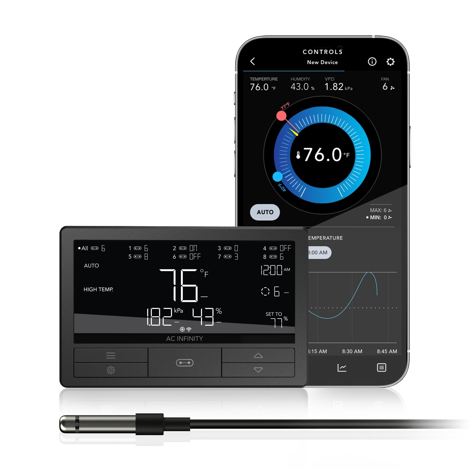 AC Infinity CONTROLLER 69 PRO+ |  Independent Programs for Eight Devices |  Dynamic VPD |  Temperature |  Humidity |  Scheduling |  Cycles |  Levels Control |  Data App |  Bluetooth + WiFi - CannaFull Spectrum Solutions