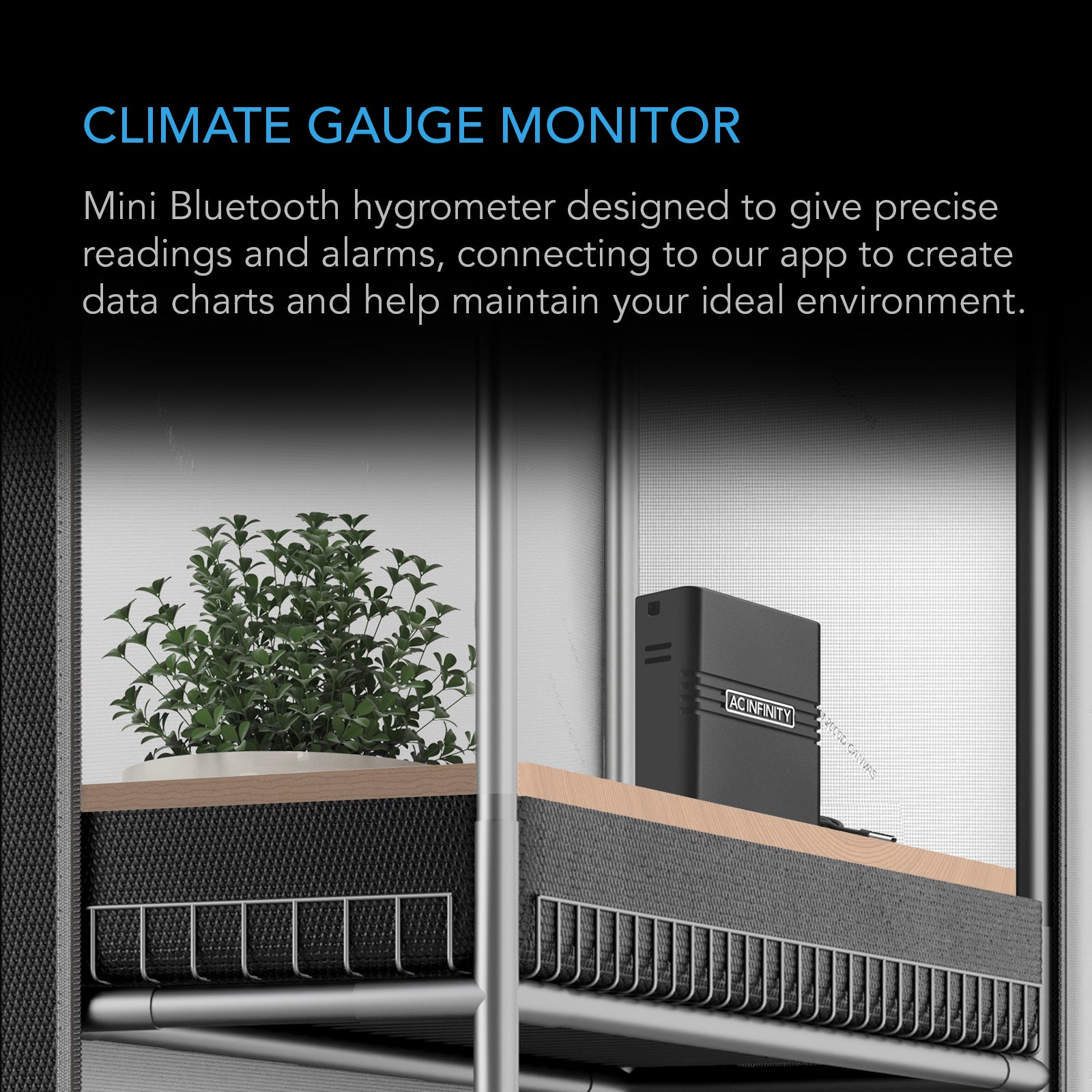 AC Infinity CLOUDCOM A1 |  Mini Smart Thermo-Hygrometer with Data App |  12 ft. Sensor Probe - CannaFull Spectrum Solutions