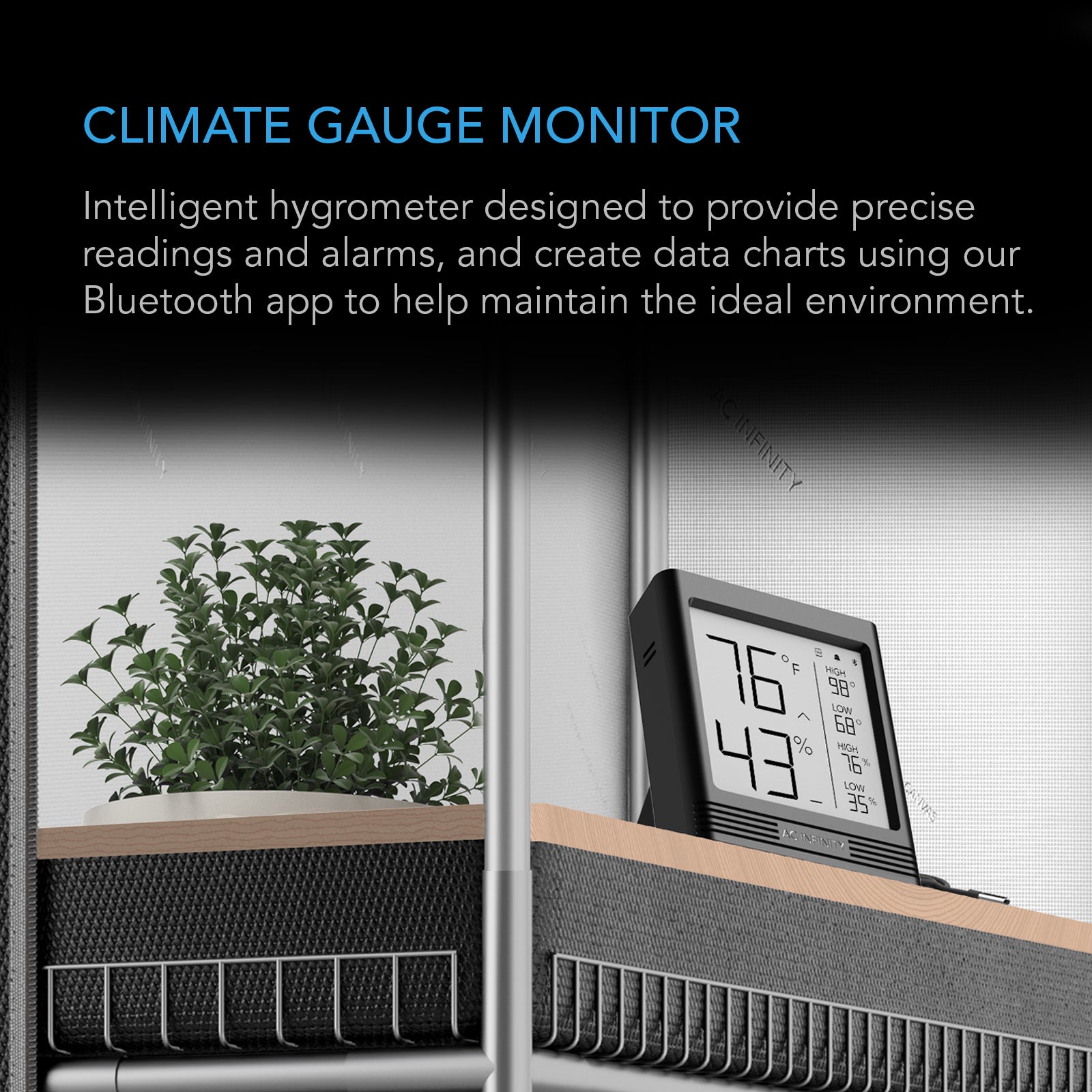 AC Infinity CLOUDCOM B1 |  Smart Thermo-Hygrometer with Data App |  12 ft. Sensor Probe - CannaFull Spectrum Solutions