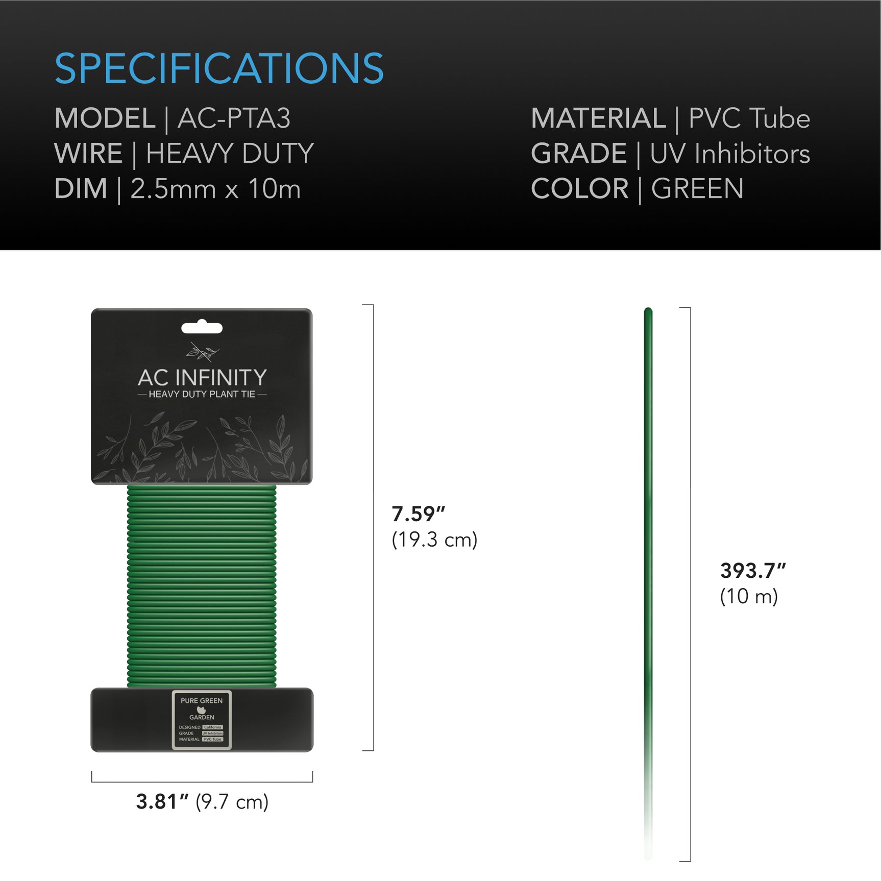 AC Infinity Heavy-Duty Twist Ties |  Thin Rubberized Texture |  10m - CannaFull Spectrum Solutions
