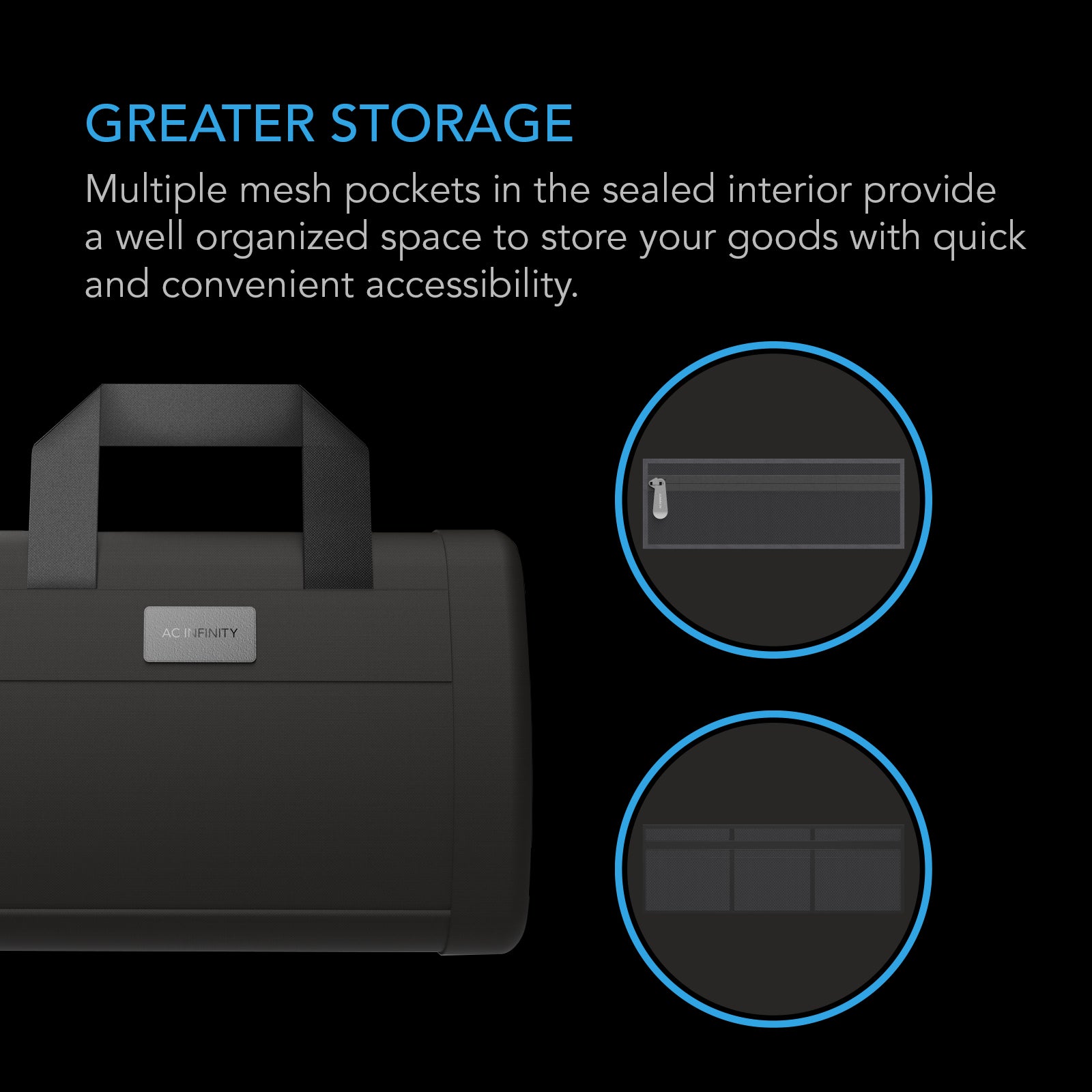 AC Infinity Smell Proof Handbag |  Black |  with 900D Nylon Fabric and Carbon Filter Lining - CannaFull Spectrum Solutions