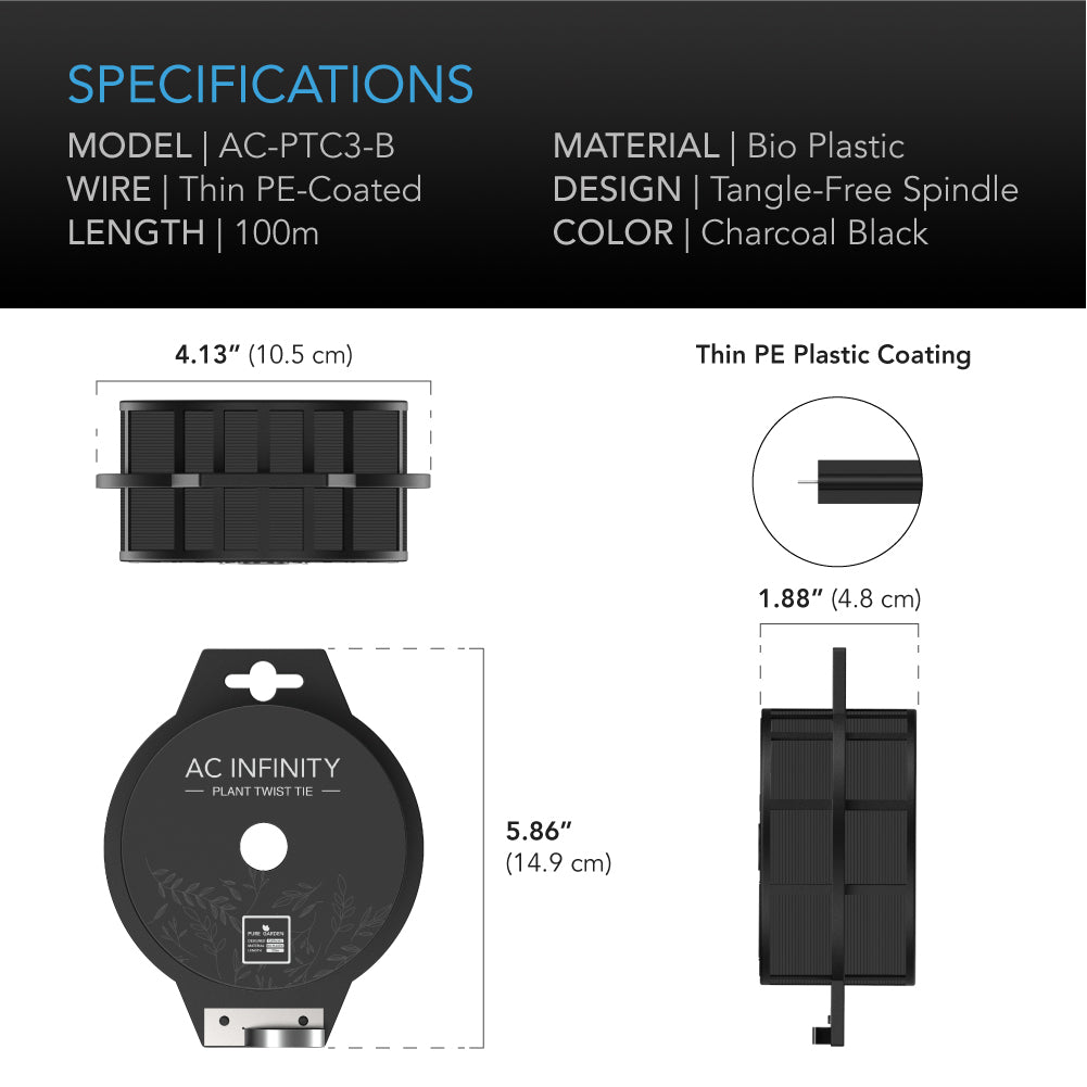 AC Infinity Black Twist Ties with Built-In Cutter |  100m - CannaFull Spectrum Solutions