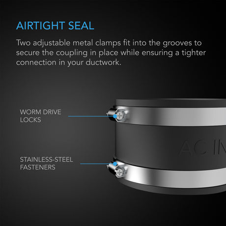 AC Infinity Noise Reduction Clamp |  Duct Coupler with Stainless Steel Clamps |  8-Inch - CannaFull Spectrum Solutions