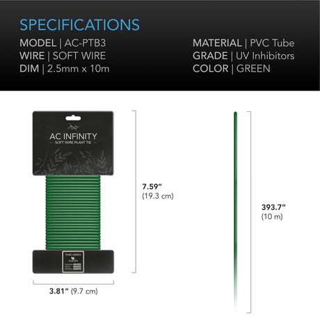 AC Infinity Soft Twist Ties |  Thick Rubberized Texture |  10m - CannaFull Spectrum Solutions