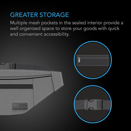 AC Infinity Smell Proof Belt Bag |  Gray |  with 900D Nylon Fabric and Carbon Filter Lining - CannaFull Spectrum Solutions