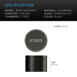 AC Infinity 3-Chamber Spice Grinder |  Black |  2-Inch - CannaFull Spectrum Solutions