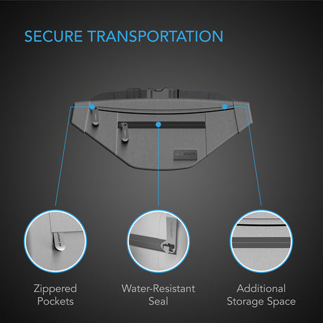 AC Infinity Smell Proof Belt Bag |  Gray |  with 900D Nylon Fabric and Carbon Filter Lining - CannaFull Spectrum Solutions