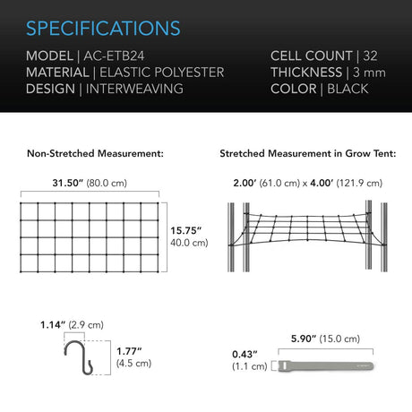 AC Infinity Grow Tent Trellis Netting |  Flexible Elastic Cords |  2x4’ - CannaFull Spectrum Solutions