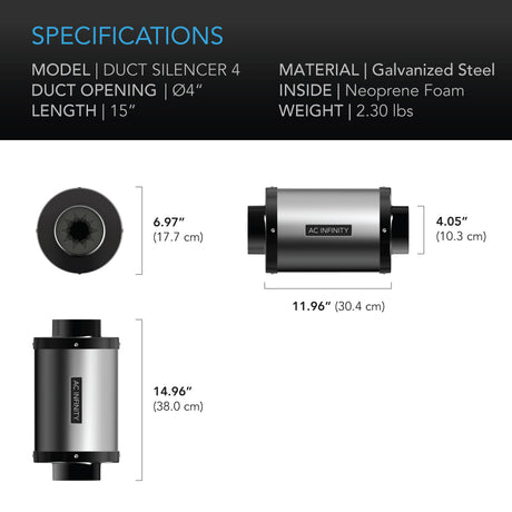 AC Infinity Inline Duct Silencer |  4-Inch - CannaFull Spectrum Solutions