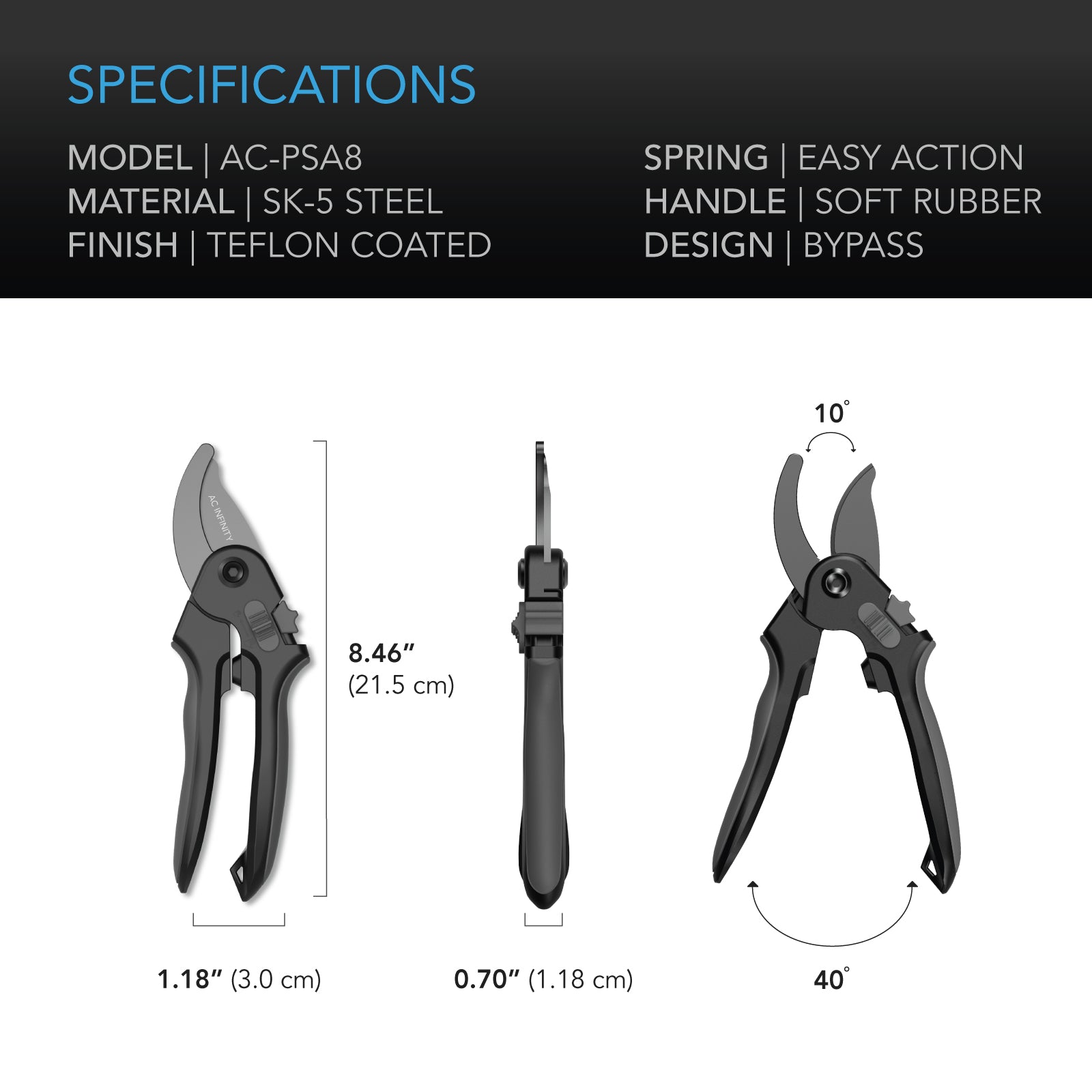 AC Infinity Stainless Steel Pruning Shear |  8” Bypass Blades - CannaFull Spectrum Solutions