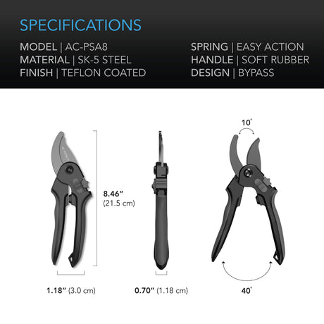 AC Infinity Stainless Steel Pruning Shear |  8” Bypass Blades - CannaFull Spectrum Solutions