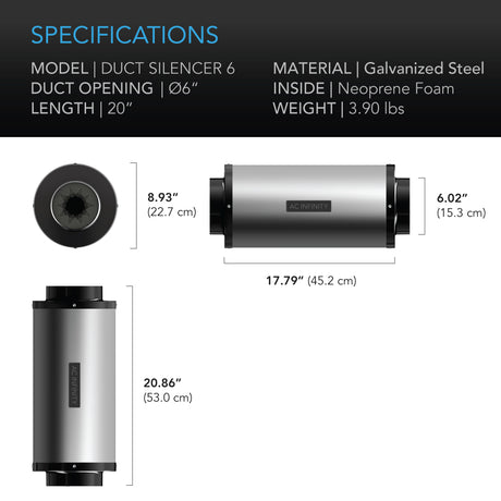 AC Infinity Inline Duct Silencer |  6-Inch - CannaFull Spectrum Solutions