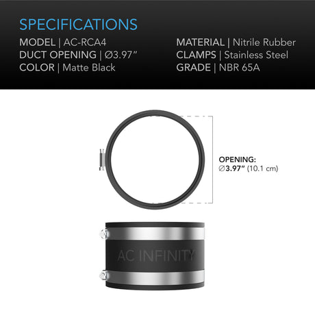 AC Infinity Noise Reduction Clamp |  Duct Coupler with Stainless Steel Clamps |  4-Inch - CannaFull Spectrum Solutions