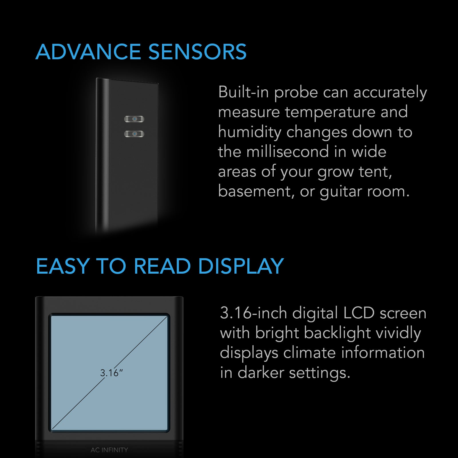 AC Infinity CLOUDCOM B2 |  Smart Thermo-Hygrometer with Data App |  Integrated Sensor Probe - CannaFull Spectrum Solutions