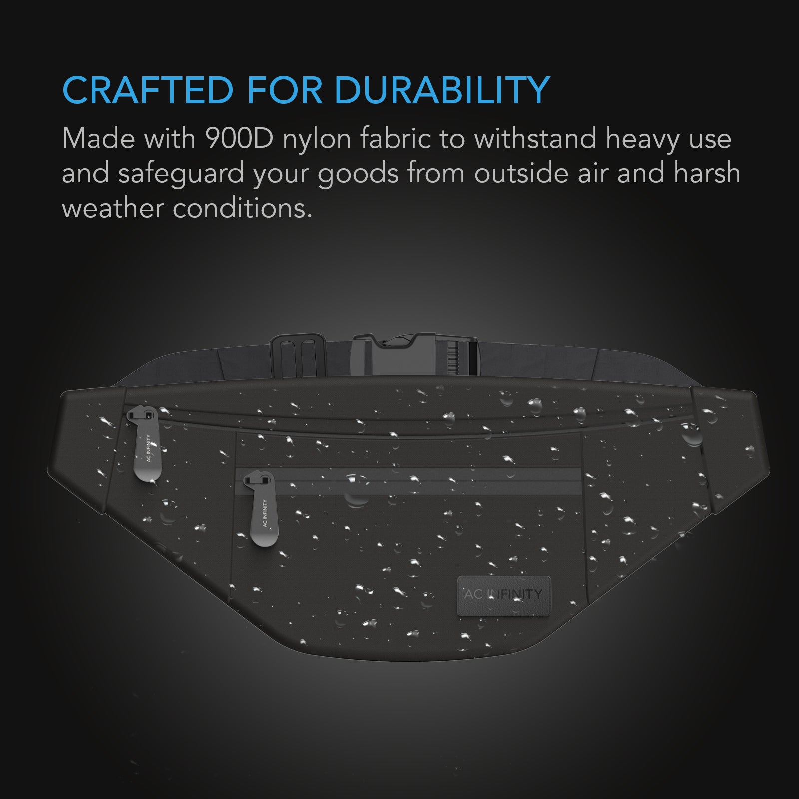 AC Infinity Smell Proof Belt Bag |  Black |  with 900D Nylon Fabric and Carbon Filter Lining - CannaFull Spectrum Solutions